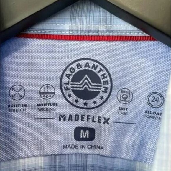 NWT Flag and Anthem MadeFlex Mens M Blue Plaid Button Down Shirt Stretch Wicking - Picture 3 of 6
